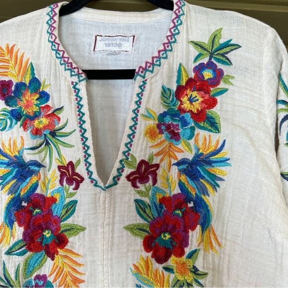 Johnny Was Nandi Flare Sleeve 100% Linen Tunic Dress. In Chantal Gauze. - Picture 9 of 12